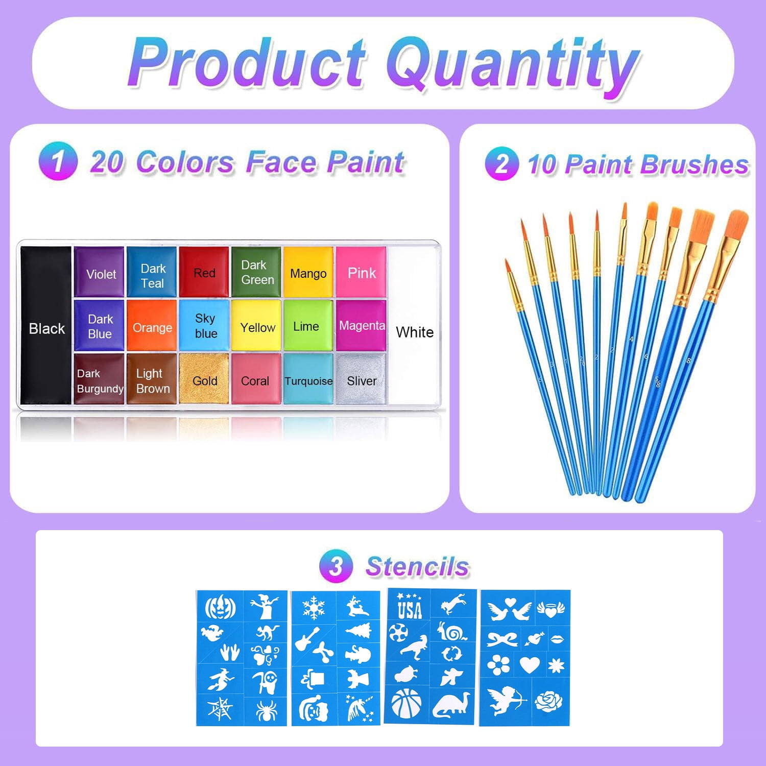 Wiher 20 Colors Face Body Paint Set-Athena Painting Palette,10 Professional Artist Brush,Large Deep Pan Ideal for Halloween Cosplay Party SFX Arty Stage Makeup