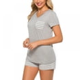thumbnail image 2 of AMERTEER Ensemble de Pyjama pour Femmes Col en V Rayé Manches Courtes Vêtements de Nuit Ensembles Pjs Gris m, 2 of 5