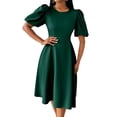 thumbnail image 3 of Elegant Midi Dress with Pockets for Women, Crew Neck, 3/4 Sleeve, A-Line Cocktail Party Dress, 3 of 8