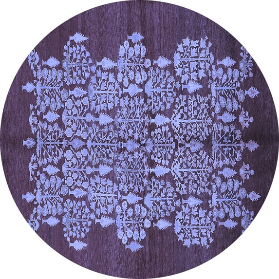 Ahgly Company Machine Washable Indoor Round Oriental Blue Industrial Area Rugs, 6' Round