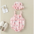 thumbnail image 2 of Utlike Girls Bodysuits Baby Straps Strawberry Print Romper Sunsuit Hat Jumpsuits Toddler Crawling Bodysuit Size 6-12 Months, 2 of 3