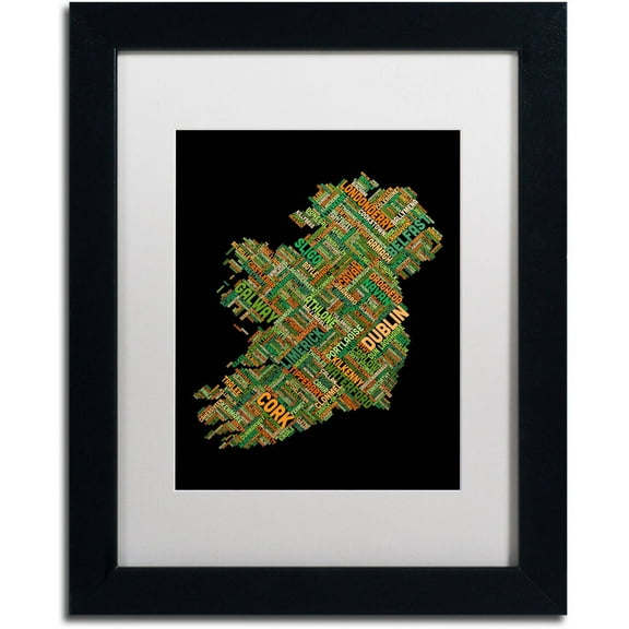 Trademark Fine Art "Ireland Eire City Text Map" Canvas Art by Michael Tompsett, White Matte, Black Frame
