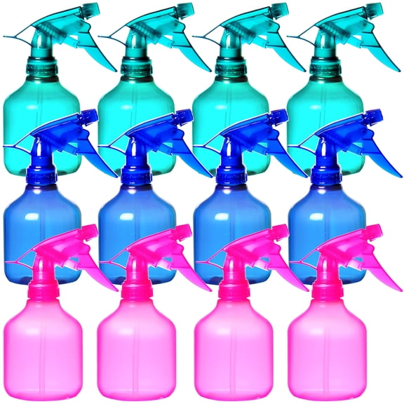 Youngever 12 Pack Empty Plastic Spray Bottles, Spray Bottles for Hair and Cleaning Solutions, 3 Assorted Colors