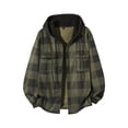 thumbnail image 6 of LYSMORA Mens Drawstring Hooded Long Sleeve Plaid Flannel Shacket Dual Chest Patch Pockets Ribbed Cuffs Button Front Casual Street Outer Jacket Top, 6 of 8