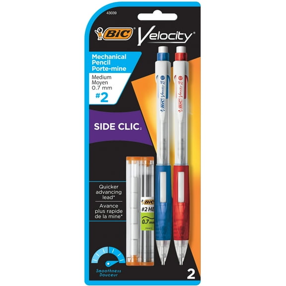 BIC Velocity® Side Clic™ Mechanical Pencil, Medium Point (0.7 mm), Black, 2 Pack