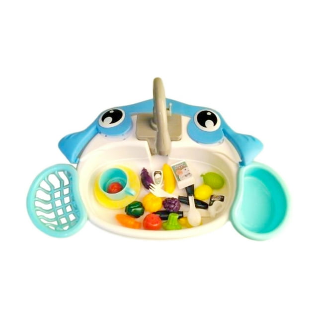 Juguetes de fregadero de cocina, fregadero con agua corriente, regalos de cumpleaños eléctricos, juego de rol para niños, niñas de 3, 4 y 5 años Azul