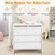 Costway 3 Drawer Baby Changing Table Infant Diaper Changing Station Wood with Safety Belt White