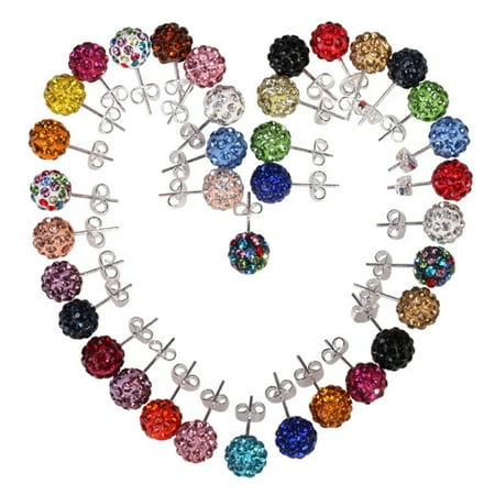 Discount Austrian Crystal Earring - 14 Pairs 18k White Gold Plate Austrian Crystal Ball Stud Earrings