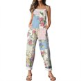 thumbnail image 6 of JULMCOMO Cotton Linen Jumpsuits for Women Floral Print Scoop Neck Loose Fit Overalls Tie Strap Sleeveless Casual Summer Overalls Cyan 3XL, 6 of 7