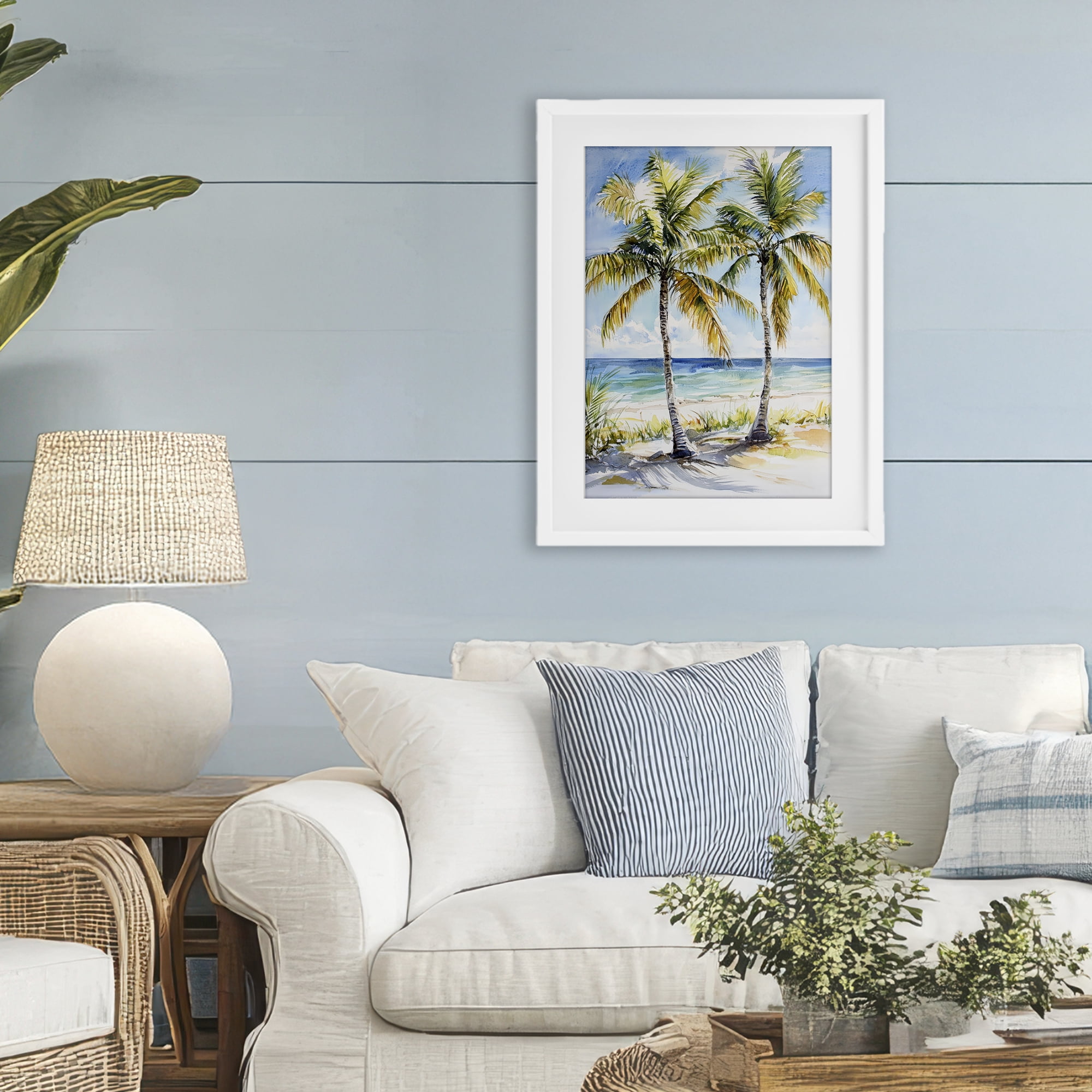 Stupell Industries Sandy Palms Duo Ocean View White Framed Print Under Glass, design by Petal Prints Design