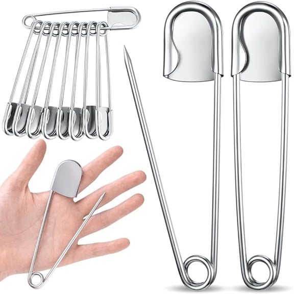 5 Inch Jumbo Safety Pins 8 Pcs, Heavy Duty Stainless Steel Extra Large Pins for Upholstery, Sewing, Quilting & Outdoor Crafts