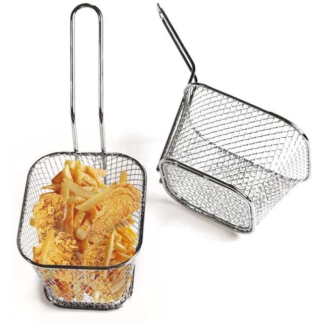 Mini French Fries Basket Stainless Steel Square Fried Food Filter Suitable For Kitchen Restaurant Party Barbecue 2 Pieces