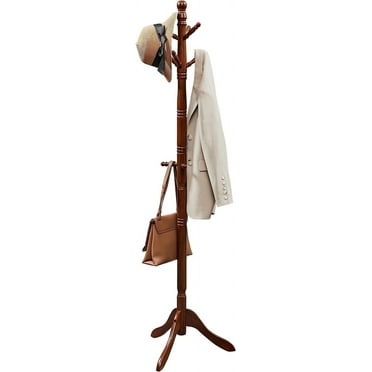 10 Hooks Coat Rack Solid Wood Coat Stand Free Standing Coat Tree for Coats Hats Bags Purses for Entryway Bedroom Rubber wood Dark Walnut