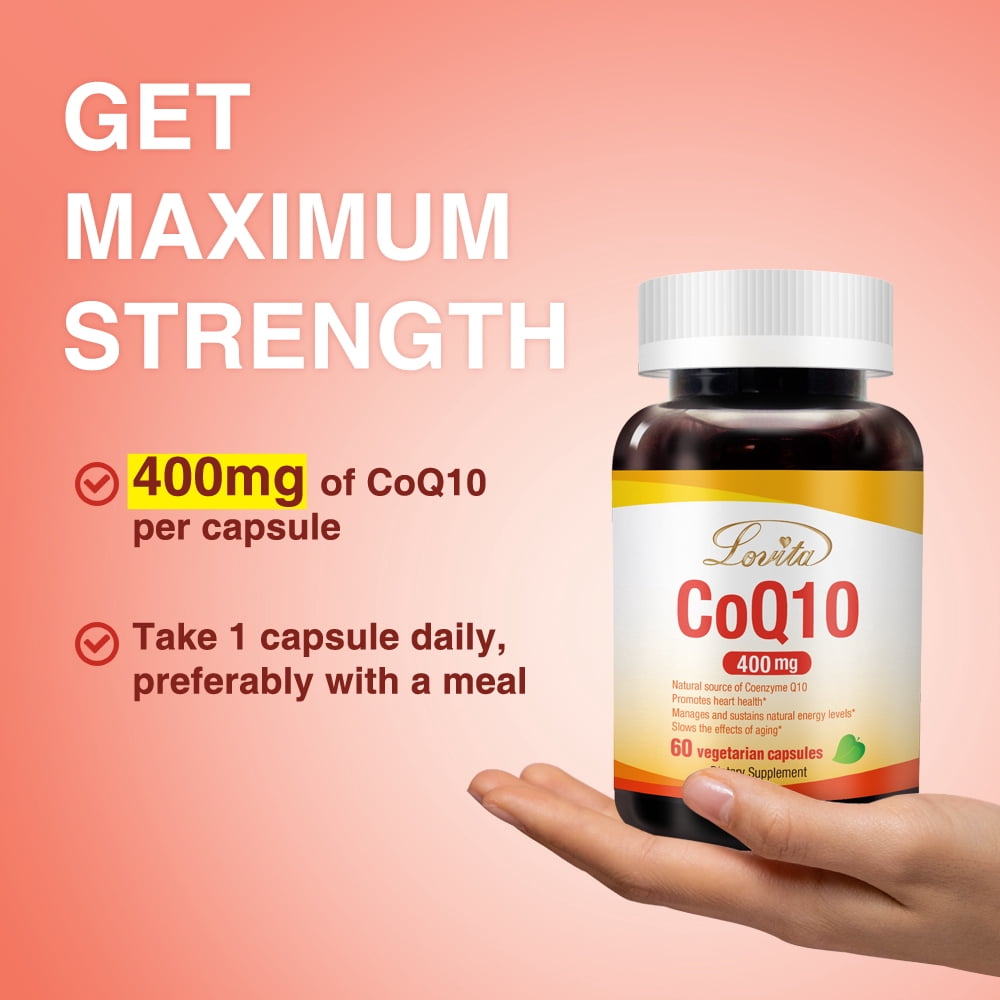 Lovita CoQ10 400mg Supplements from High Absorption Vegan Coenzyme Q10 Powder, Extra Antioxidant Co Q10 Enzyme for Blood Pressure Support & Heart Health, Vegan Friendly, 60 Capsules (Pack of 3)
