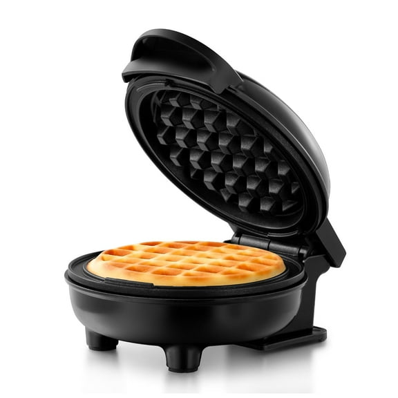 Holstein Housewares Personal/Mini Waffle Maker, Non-Stick Coating, Black - 4-inch Waffles in Minutes, Ideal for Breakfast, Brunch, Lunch or Snacks