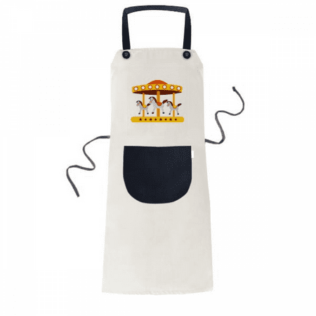 

Amusement Park Color Carousel Illustration Apron Adjustable Bib Cotton Linen BBQ Kitchen Pocket Pinafore