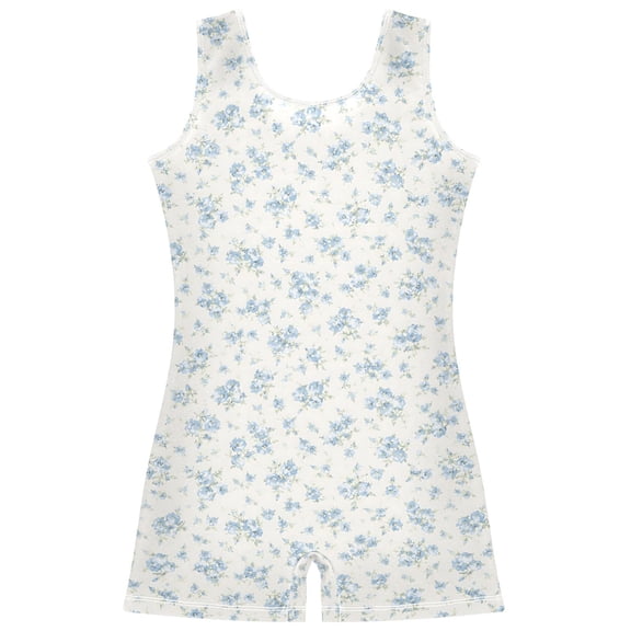 Gymnastics Leotard Sleeveless Blue Flowers Stretchy Dance Bodysuit Breathable Athletic Ballet Yoga Outfit for Ages 3-14