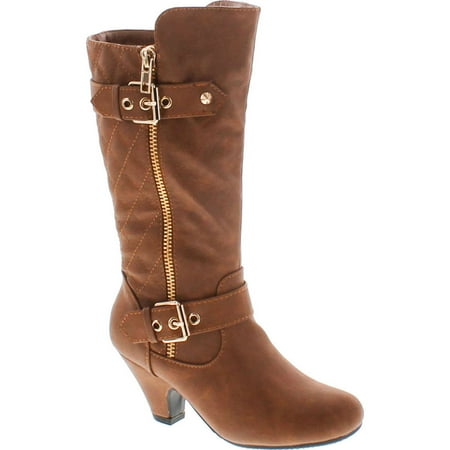 

Link Elvina22K Pauline-39 Childrens Girl Low Heel Quilted Knee High Riding Boots Tan Pu 13