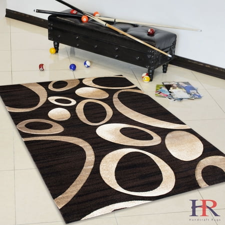 Chocolate Antique Round Rug - Handcraft Rugs Chocolate Brown/Beige/Ivory.Abstract Round and Oval pattern design, Hand Carved Dimensional 3D Effectt High Quality, Thick Modern Area Rug.