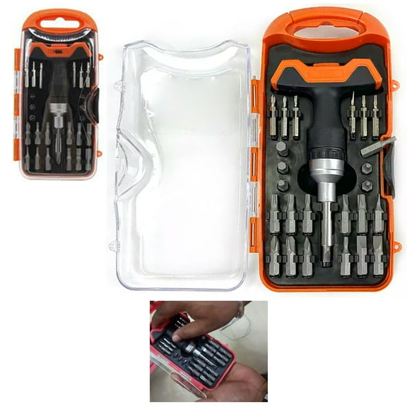 28 Pc Ratcheting T Handle Mini Screwdriver Kit Screw Driver Ratchet Mechanic Set