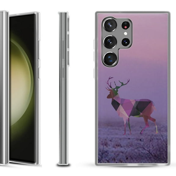 Shockproof Gel Phone Case for Samsung Galaxy S23 Ultra 5G, by OneToughShield ® - Deer/Polygon