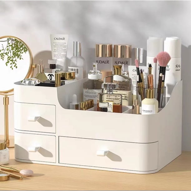 Caja de almacenamiento de cosméticos tipo cajón, gran acabado, cuidado de la piel, tocador de escritorio, estante de almacenamiento de lápiz labial de plástico, caja de acabado