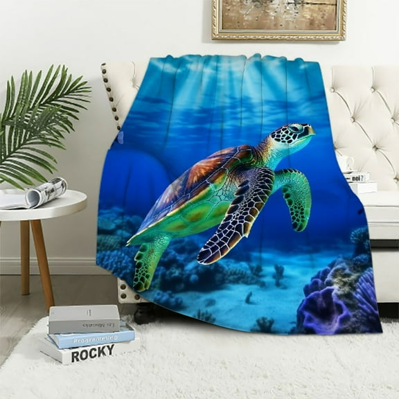 ARISTURING Turtle Throw Blanket- Turtle Blanket for Couch Sofa Bed Warm Fuzzy Cozy Turtle Blanket for Office Travel Camping Soft Lightweight Sea Turtle Gifts for Women Man Kids