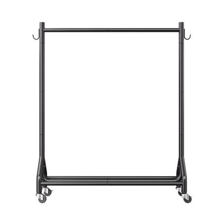 KFFKFF Rolling Garment Rack with Hanging Rod and Side Hooks, 198 lbs Load Capacity, Durable Carbon Steel Clothing Rack with Wheels, Perfect for Bedroom, Laundry, or Living Room