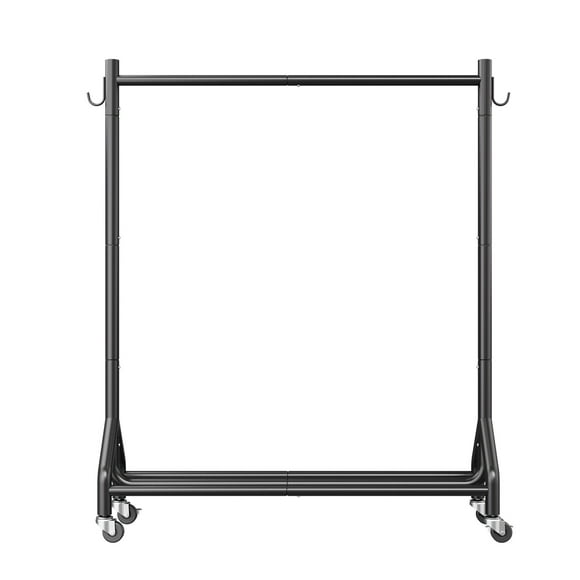 KFFKFF Clothes Rack, Rolling Clothing Garment Rack with Hanging Rod and Side Hooks, 198 lbs Load Capacity, Heavy Duty Carbon Steel Clothing Racks with Wheels