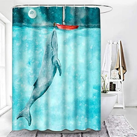 Whale Shower Curtain Nautical Coastal Curtains For Bathroom Decor Sets Blue Saves The Sailboat With 12 Hooks Waterproof Polyester Fabric 72 X Inches Canada Whale Shower Curtain Nautical Coastal, Coastal Shower Curtain Sets