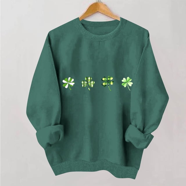 TaTaai Women St Patrick's Day Printed Long Sleeve No Hood Sweatshirt Casual Crew Neck Pullover Ladies Daily Lounge Festival Wear Soft Warm Breathable Stylish Top Gift