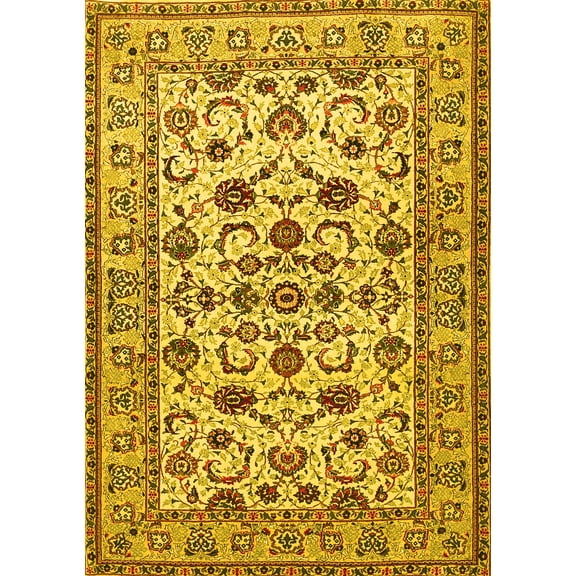Ahgly Company Machine Washable Indoor Rectangle Persian Yellow Traditional Area Rugs, 5' x 7'