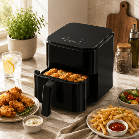 Haysky 3QT Air fryer, Compact Airfryer Less Oil Crispy Frying, Digital Touchscreen with 4 Presets, Nonstick &Dishwasher Safe Basket, Black