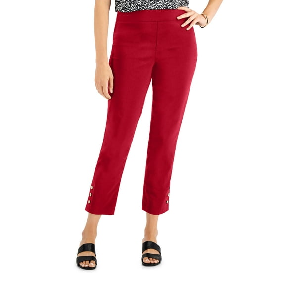 JM Collection Snap Hem Pull On Pants Real Red M