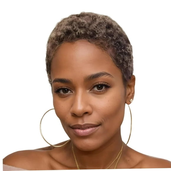 LoonWear Afro Wigs for Black Women Short Braided Wigs for Black Women, Curly Afro Wig Ombre Brown Hair Synthetic Short Hairstyle
