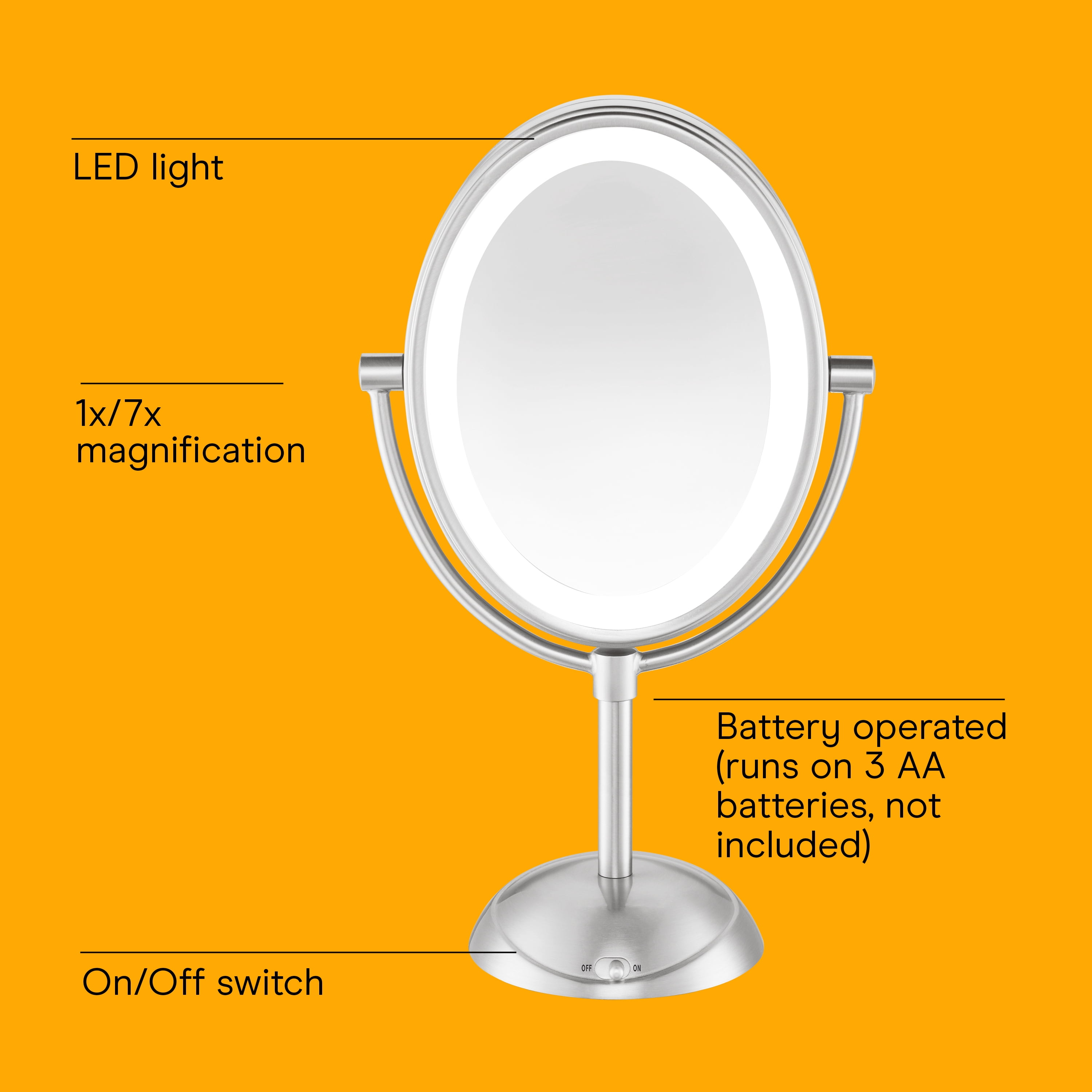 Conair LED Vanity Mirror, Double-Sided 1x/7x Magnification, Satin Nickel