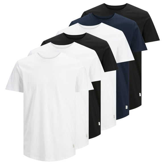 JACK&JONES men's T-shirt, 6-pack - JJENOA TEE 6PK, short sleeve, organic cotton, solid colour White/black/white/navy blue/black XXL (XX-Large)