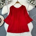 thumbnail image 3 of Vintage Blouse for Women V Neck Lace-up Embroidered Flare Sleeve Camisas Ethnic Style Loose A-line Blusas Mujer Summer Dropship, 3 of 6