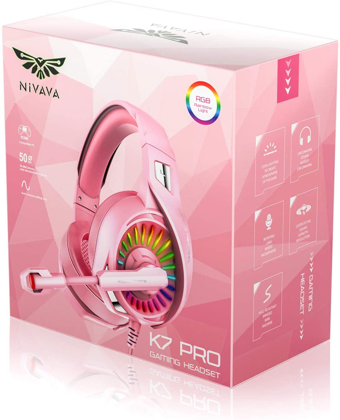 Scarp scheerapparaat speling Nivava K7 Pro Pink Gaming Headset for PS4, PS5, PC, Xbox One Headset with  Noise Cancelling Microphone Colorful Marquee Light - Walmart.com