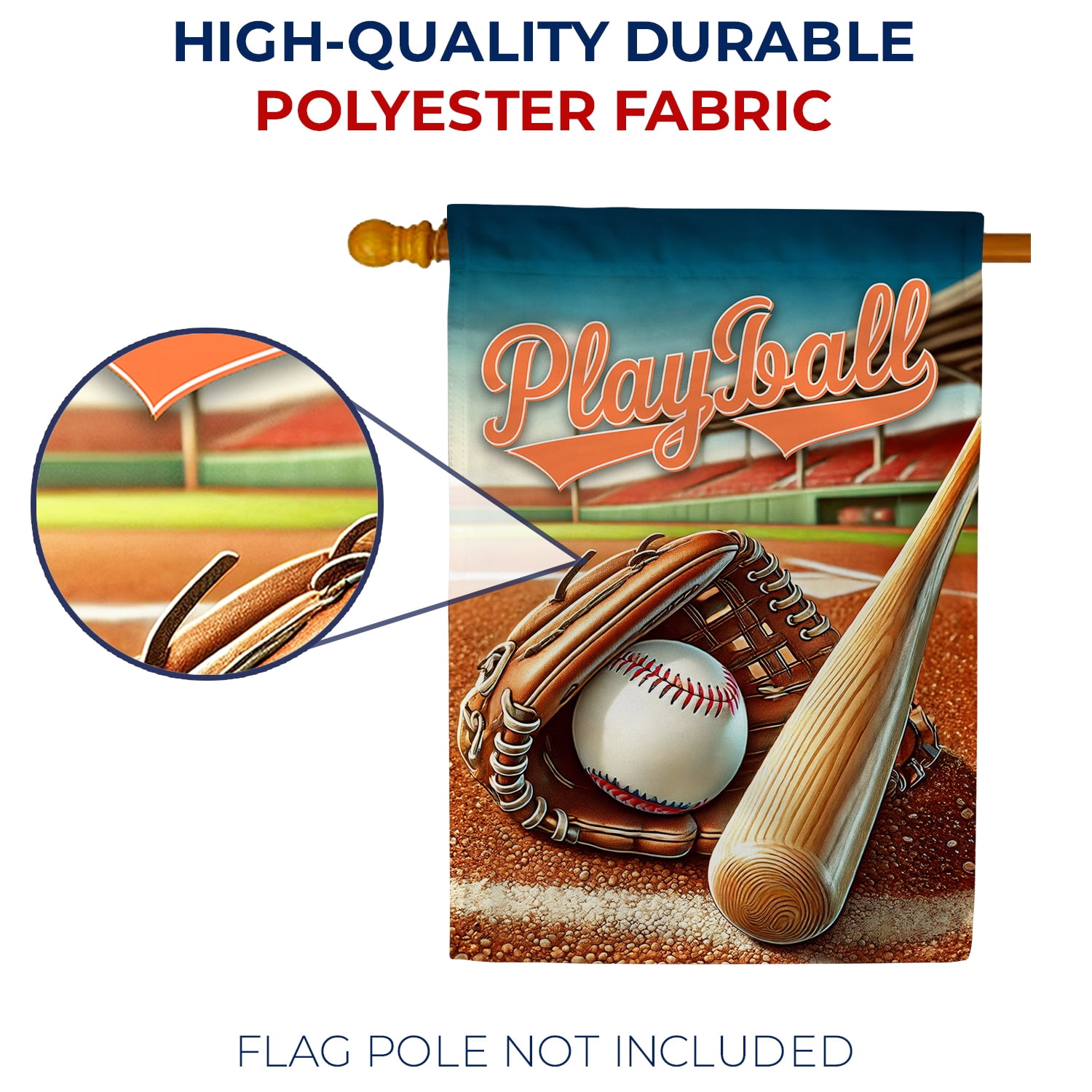 America Forever Playball Baseball House Flag, 28 x 40 inch Double Sided, Baseball Glove Bat Banner, Stadium Diamond Sports Outdoor Yard Decorations