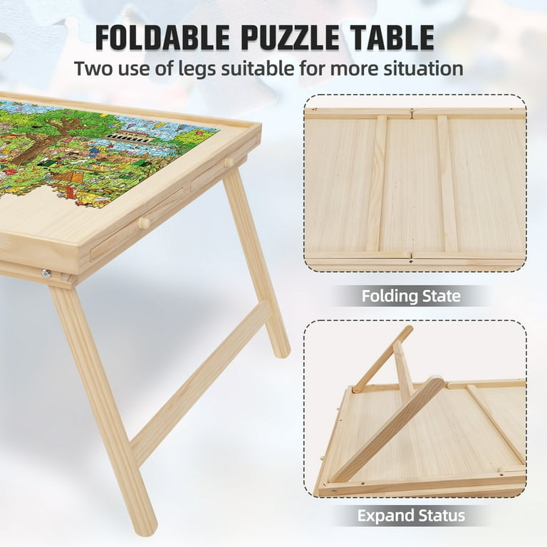 1000/1500 Pcs Wood Jigsaw Puzzle Board Foldable Leg&Turnable Tray Adults  Kids