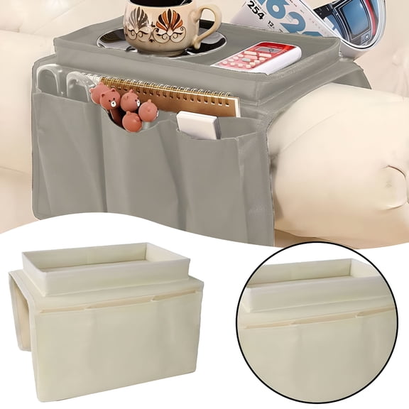 XIBUFE 2026 New Sofa Armrest Organizer with Cup Holder Tray Chair Arm Tv Remote Holder for Recliner Couch Armchair Caddy Bedside Storage Pockets Bag for Cellphone Tablet Book Magazines Drinks