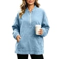 thumbnail image 2 of JGGSPWM Women's Denim Pullover Loose Tops with Pockets Oversized Quarter Zip Vintage Distressed Sweatshirt Long Sleeve Jean Top Blue S, 2 of 8