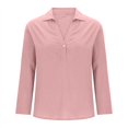 thumbnail image 4 of Aricy Womens Fashion Cotton Linen Shirts Dressy Casual Long Sleeve Button V Neck Shirts Comfy Solid Color Collared Loose Tshirts Ladies Going Out Tee, 4 of 5