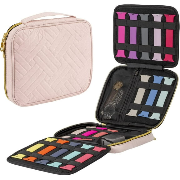 KOMI 26 Watch Band Organizer Bag, Expandable Watch Band Carrying Case Holds 26 Watch Straps Case Travel Pouch for Women Men Most Sizes of Watch Bands and Accessories (Pink)