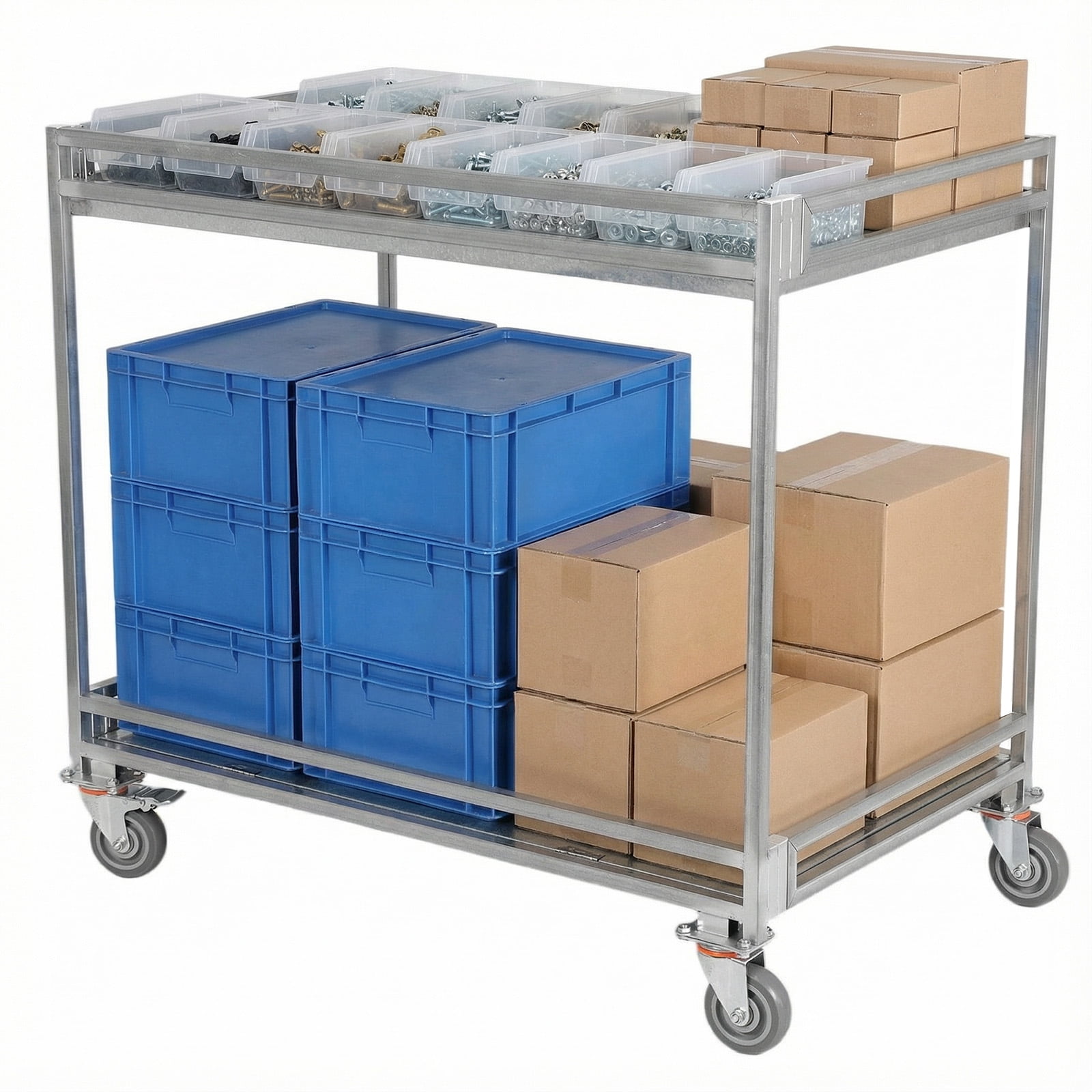 Btidfty 2-Shelf Tool Trolly Cart with Wheels 660lbs Capacity Heavy Duty Rolling Folding Utility Cart with Handle for Warehouse/garage/cleaning/manufacturing