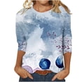 thumbnail image 1 of Meichang Haut à Manches 3/4 pour Femmes Style Décontracté Mode T-Shirt Floral Léger Doux Col Rond Pull Chemises Ample Extensible T-Shirt de Vacances pour Femmes, 1 of 4