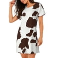 thumbnail image 2 of Vsdgher Chemise de Nuit à Manches Courtes Motif Vache Marron pour Femmes Col Rond Mignonne Robe de Nuit Confortable à Volants, 2 of 6
