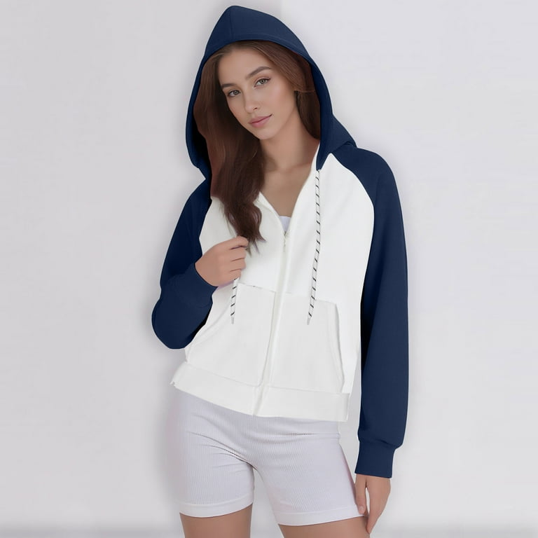 VBTAPA Zip Up Hoodies for Women Color Block Casual Athletic
