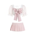 thumbnail image 2 of Conjunto de lencería para colegiala para mujer, falda plisada con manga de burbuja y lazo dulce a la moda, conjunto de lencería para juego de rol, tamaño medio rosa polvoriento, 2 of 8
